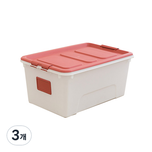 리빙숲 스퀘어 리빙박스, 레드, 52L, 3개
