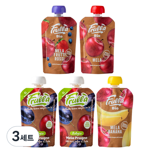 푸루라 아동용 유기농 생과일 퓨레 사과 푸룬 100g x 2p + 사과 바나나 100g + 사과 블루베리 딸기 100g + 사과 100g 세트, 3세트