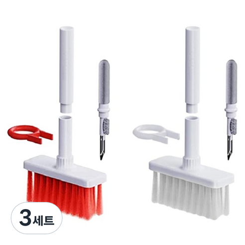 일상나눔 이어폰 청소 스틱 + 키보드 브러쉬 세트, 화이트 + 레드, 3세트