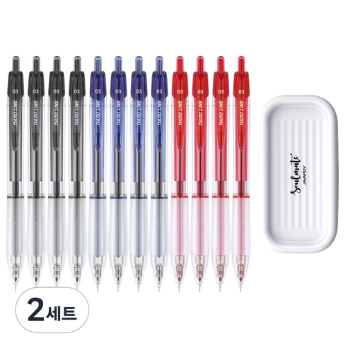 자바펜 나노라인 펜 0.3mm 3종 x 4p + 펜트레이 세트, 검정, 파랑, 빨강(펜), 블랙(펜트레이), 2세트