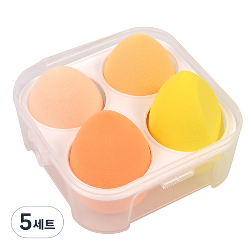 타이탄 뷰티 물방울 에그 똥퍼프 메이크업 스펀지 4종 + 케이스 세트, 옐로우, 5세트