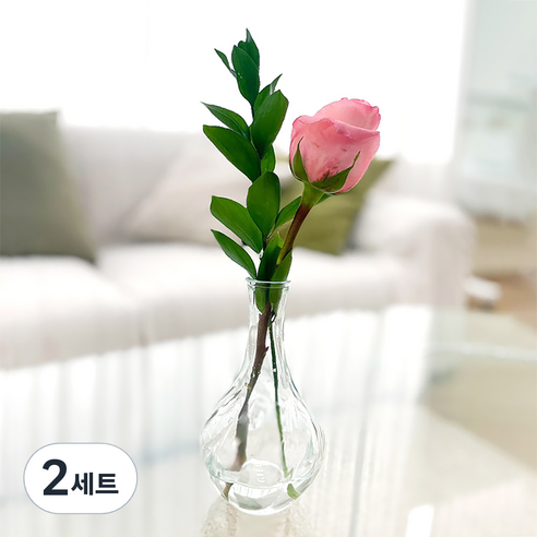 포켓플라워 생화 장미 한송이 세트, 핑크, 2세트