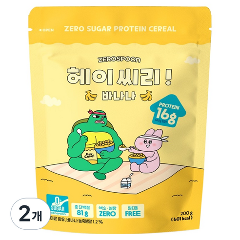 제로스푼 헤이씨리 무설탕 프로틴 그래놀라 바나나 시리얼, 200g, 2개