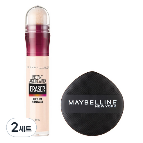 메이블린 뉴욕 에이지 리와인드 쿠션봉 컨실러 6ml + 쿠션 팡팡 퍼프 세트, 아이보리, 2세트