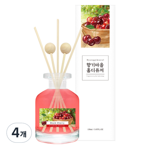 향기마을 실내용 홈 디퓨저 150ml, 블랙체리, 4개