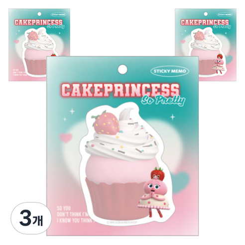 브레드이발소 점착 메모잇, 케이크공주, 3개, 3개입