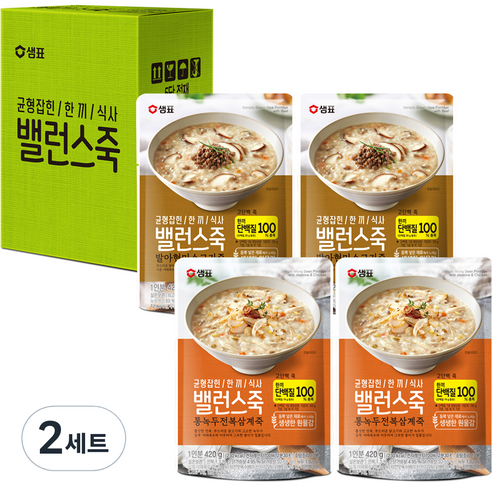 샘표 밸런스 발아현미 소고기죽 420g x 2p + 통녹두 전복 삼계죽 420g x 2p 세트, 2세트