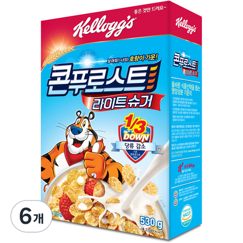 켈로그 콘푸로스트 라이트슈거 시리얼, 530g, 6개