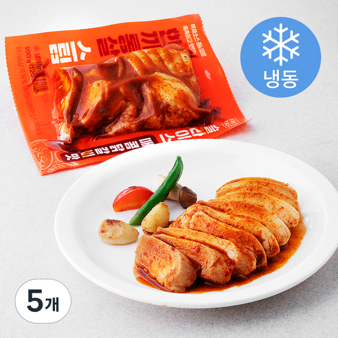 한끼통살 스팀 슬라이스 매콤닭갈비맛 닭가슴살 (냉동), 100g, 5개