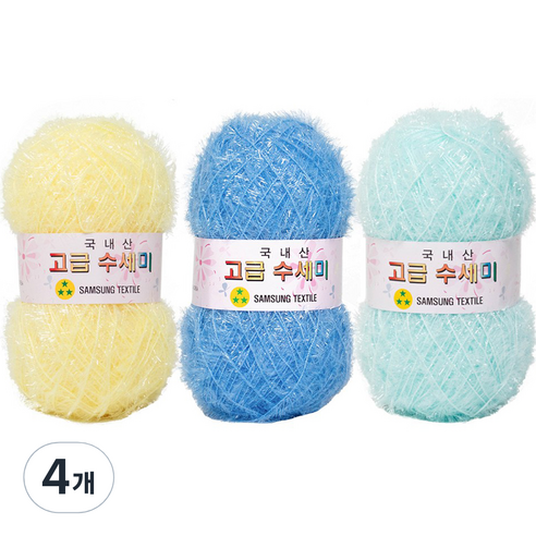 yarna 고급 수세미 뜨개실 80g x 3종 + 도안 3종 세트, X3 블루레몬, 4개