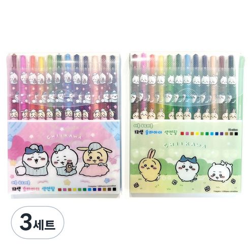 먼작귀 슬라이더 색연필 2종 세트, 3세트, 12색