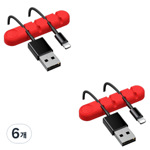 유니버스팩토리 usb 선정리소품 컬러곰 4구, 6개, 레드