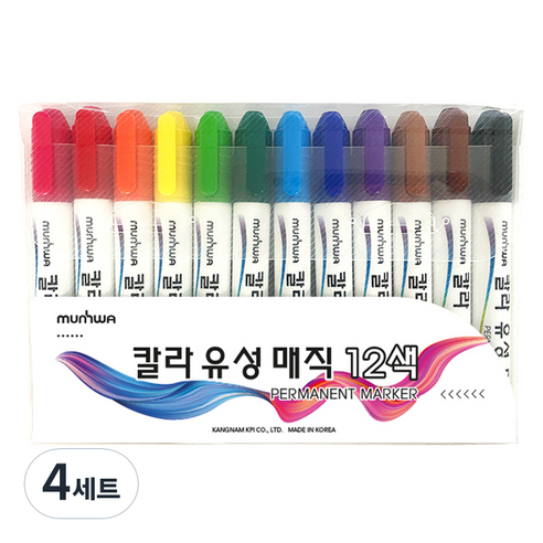 문화연필 칼라 유성 매직 12종 세트, 혼합색상, 4세트