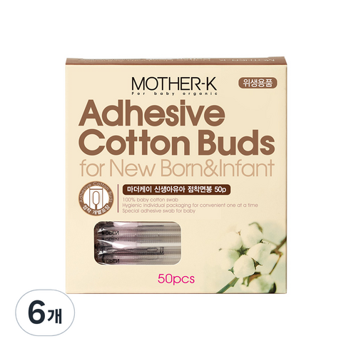 마더케이 네이처 신생아 점착 면봉, 50개입, 6개