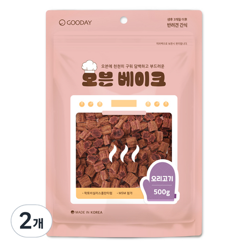 굿데이 오븐 베이크 강아지 간식, 오리고기, 500g, 2개