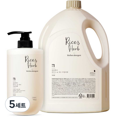 살림백서 라이스 앤 허브 주방세제 석류향 본품 750ml + 리필 4L 세트, 5세트