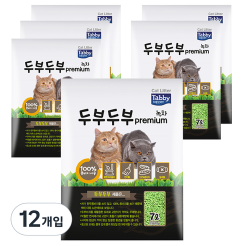테비토퍼 응고형 두부두부 프리미엄 고양이 모래, 7L, 12개, 녹차