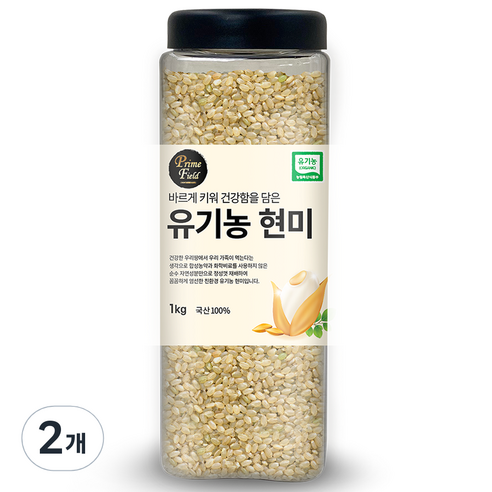 Prime Field 유기농 현미, 1kg, 2개