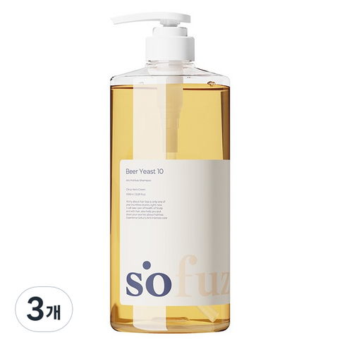 소퍼즈 맥주효모 10 지성 케어 샴푸 시트러스 향, 3개, 1000ml