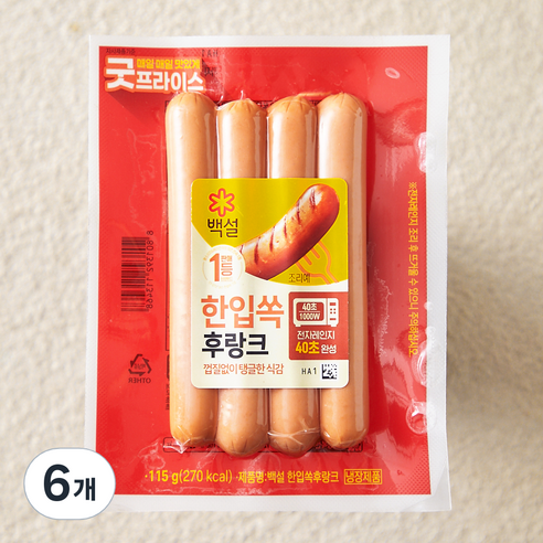 백설 한입쏙 후랑크 소시지, 115g, 6개