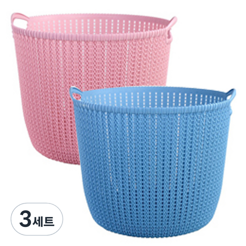 리버그린 짜임 다용도 원형바구니 소 2p 세트, 블루+핑크, 3세트