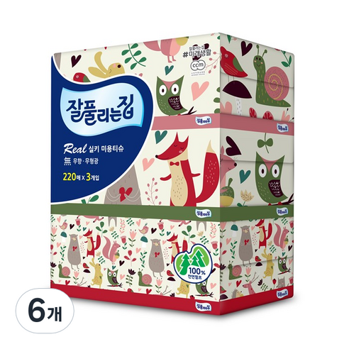 잘풀리는집 미용티슈 220매, 3개입, 2팩
