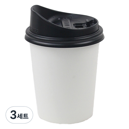 아이엔피 종이컵 화이트무지 300ml 100p + 롱개폐 뚜껑 100p 세트, 3세트