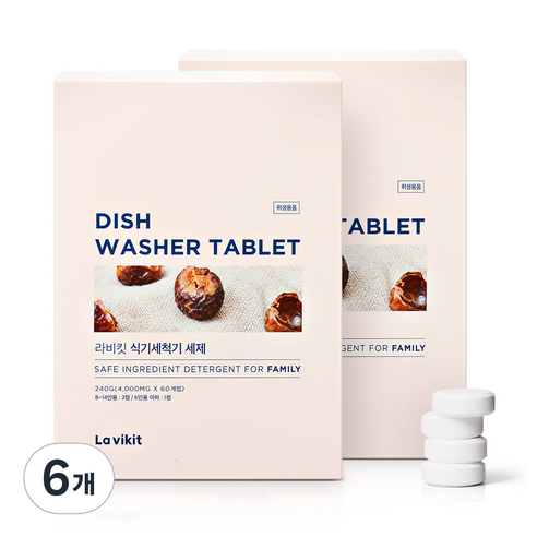 라비킷 식기세척기 세제 고체형 60정, 240g, 6개