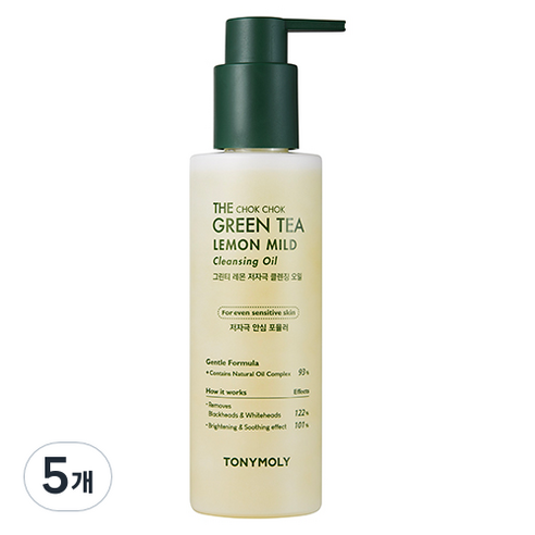 토니모리 더 촉촉 그린티 레몬 저자극 블랙헤드 클렌징 오일, 200ml, 5개