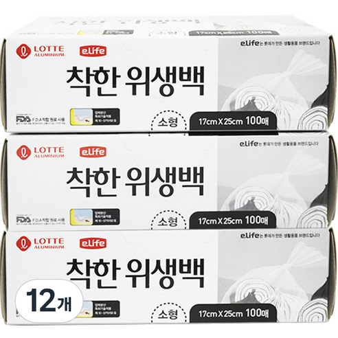 롯데 이라이프 착한 위생백 소 17 x 25 cm 100p, 소(S), 100개, 12개
