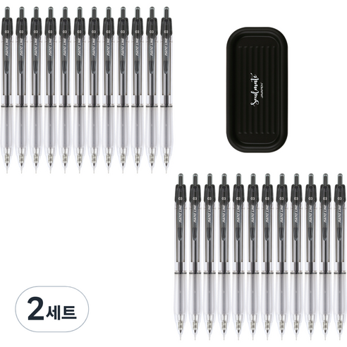 자바펜 나노라인 펜 0.3mm 24p + 펜트레이 세트, 검정(펜), 베이지(펜트레이), 2세트