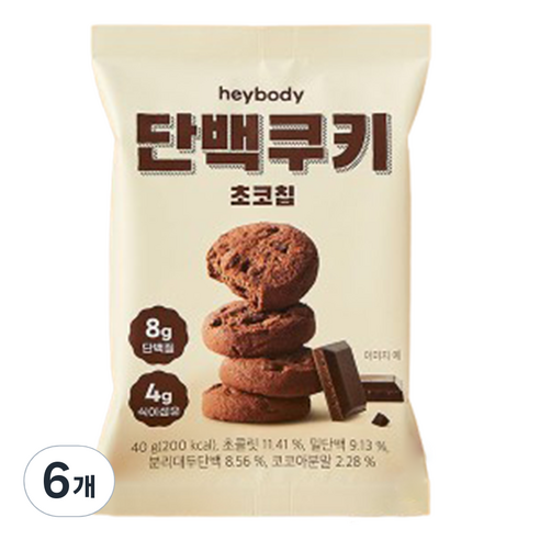 헤이바디 단백쿠키 초코칩, 40g, 6개