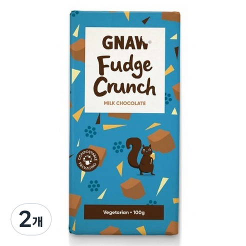 GNAW 밀크 초콜릿 퍼지 크런치 바, 2개, 100g