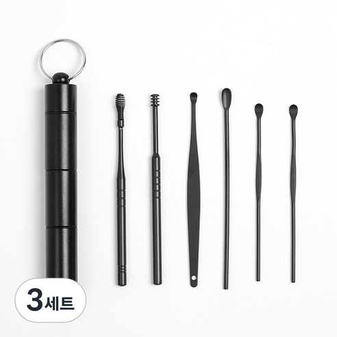 휴대용 귀이개 6종 세트 블랙, 3세트
