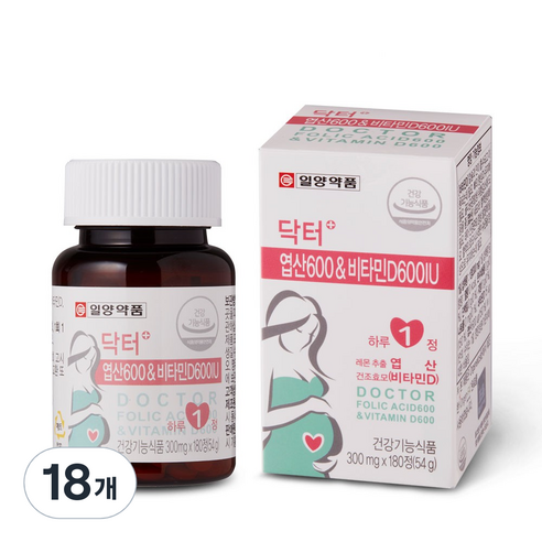 일양약품 닥터플러스 엽산 600 앤 비타민D600, 18개, 54g