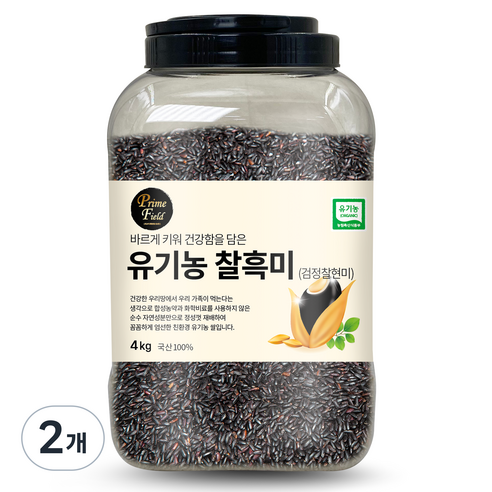 Prime Field 유기농 찰흑미 (검정찰현미), 4kg, 2개