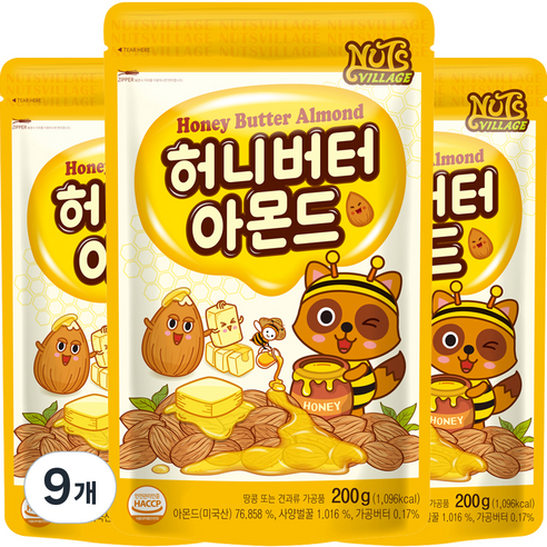 넛츠빌리지 허니버터 아몬드 200g, 9개