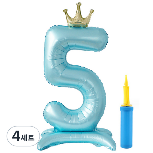 올리브파티 대형 스탠딩 왕관 생일 풍선 숫자5 + 손펌프 세트, 블루(풍선), 4세트