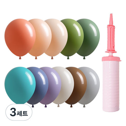조이파티 조이벌룬 아티스트 풍선 30cm 100p + 손펌프 세트, 풍선(랜덤발송), 손펌프(마카롱핑크), 3세트