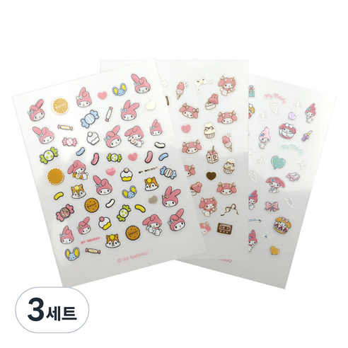 산리오 마이멜로디 네일스티커 3종 세트, 3세트, 혼합색상