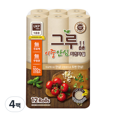 그루 이중안심 천연펄프 키친타올, 120매, 48개