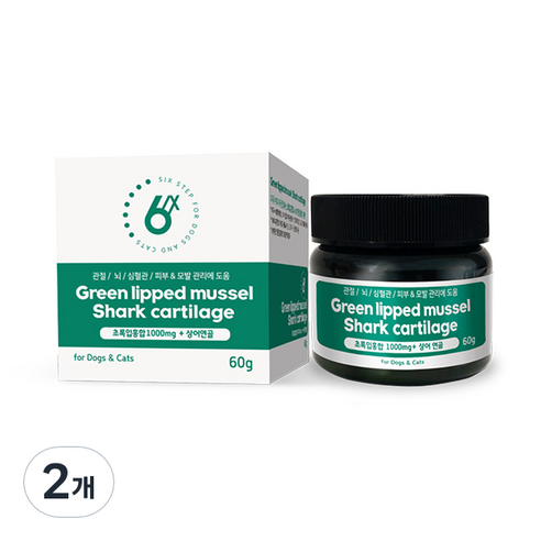 식스스텝 반려동물 초록입홍합 1000mg + 상어연골 영양제, 뼈/관절강화, 60g, 2개