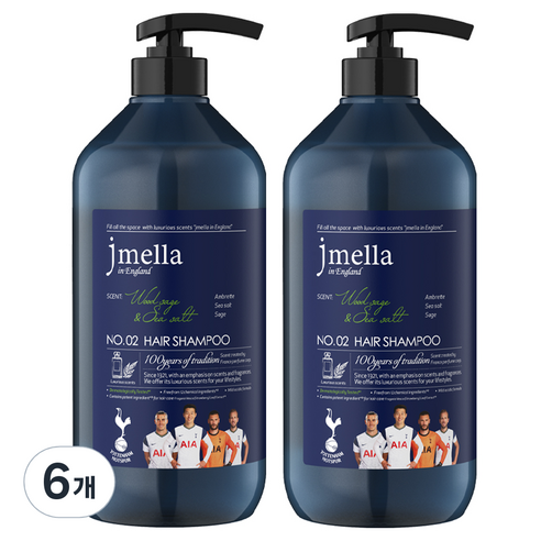 제이멜라 인 잉글랜드 위드 토트넘 남성용 우드세이지 앤 씨솔트 헤어 샴푸, 1000ml, 6개