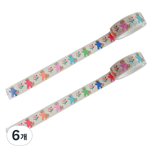 마켓A 카툰베어 종이 마스킹 테이프 1.5cm x 5m, TYPE 2, 6개