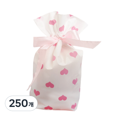 마켓감성 주머니 포장 봉투, 분홍하트, 250개