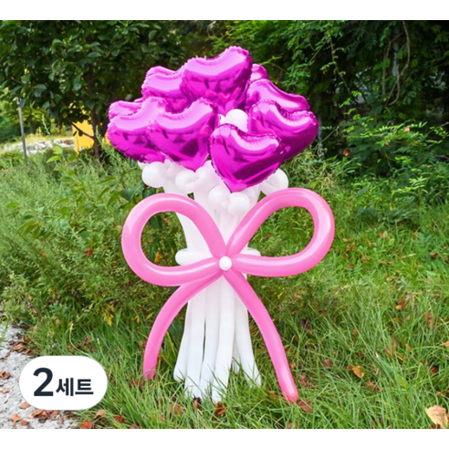 파티쇼 DIY 하트 꽃풍선 꽃다발 만들기 + 손펌프 세트, 푸치샤(꽃다발), 핑크(손펌프), 2세트