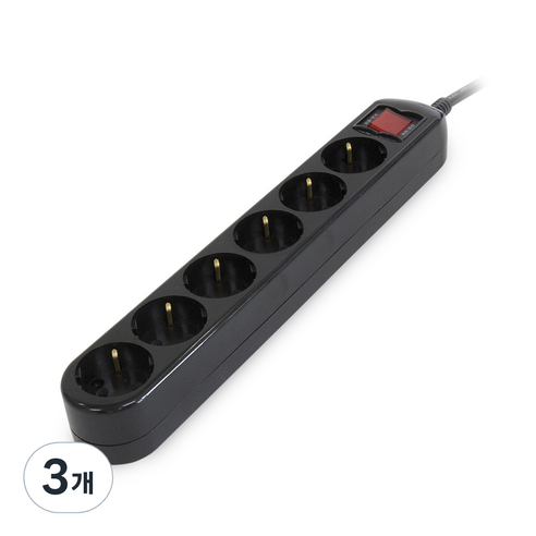파워존 메인 일반 안전 멀티탭 6구 블랙 16A MG630B, 3개, 3m
