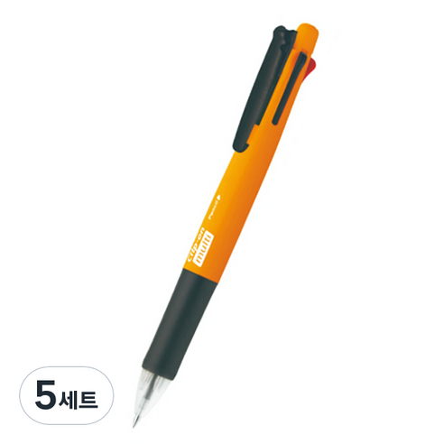 제브라 클립온 멀티 네온 4색 볼펜 0.7mm + 0.5mm 샤프 세트, 네온오렌지, 5세트