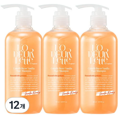 로더렛 인 잉글랜드 컬러핏 번트 바닐라 헤어 샴푸 바닐라 우디향, 500ml, 12개