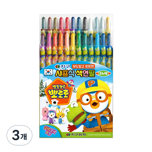 지구화학 뽀롱뽀롱뽀로로 샤프식 색연필, 24색, 3개